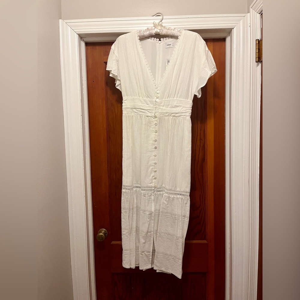 Chic White Midi Dress with Button Detail